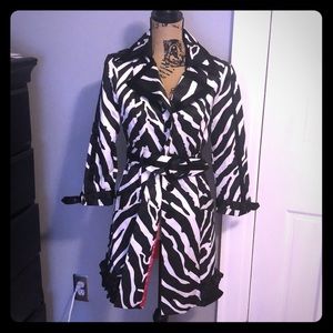 Bebe Zebra Striped Rain Coat w/Hot Pink Interior